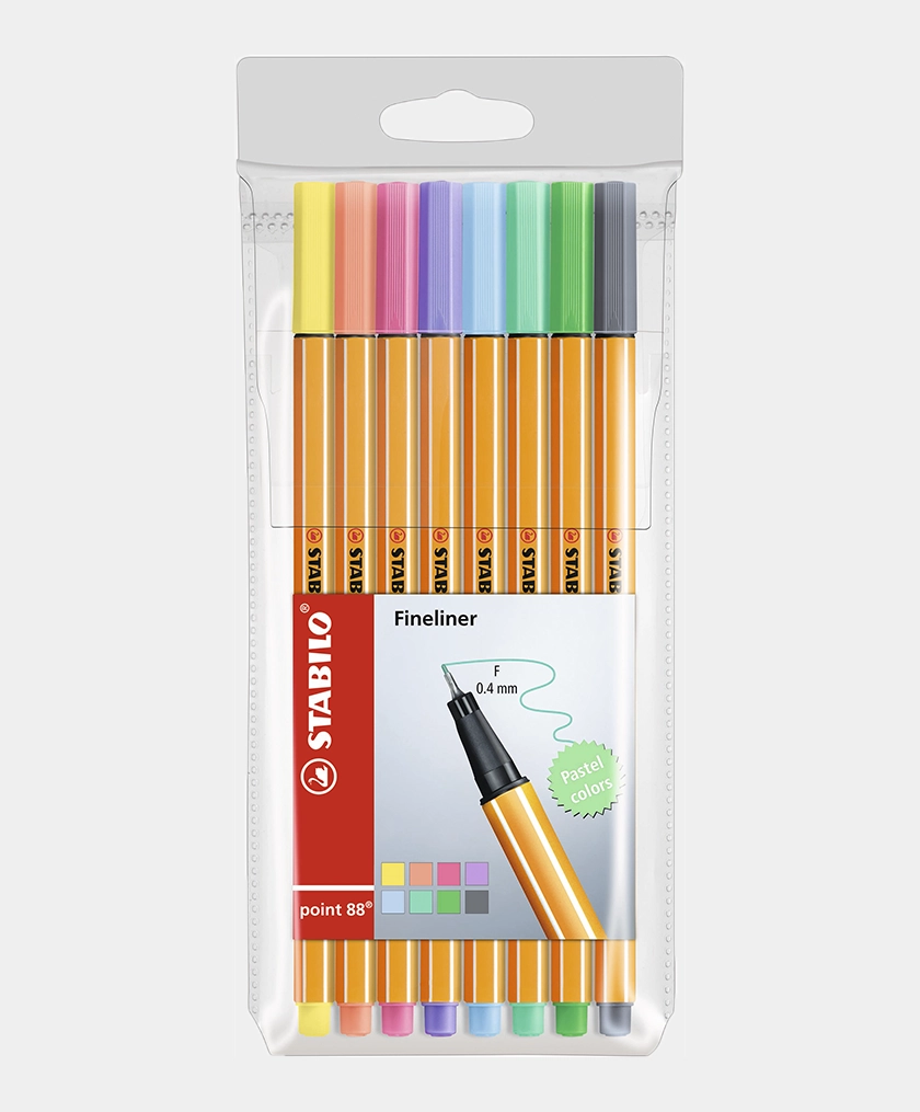 caneta ponta fina stabilo point 88 com 8 cores pastel